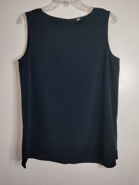Uniqlo (Sz L) Dark Navy Blue Stretch Blend Sleeveless Crewneck Tank Tunic Blouse